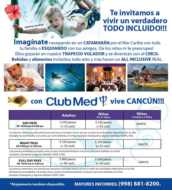 All Inclusive Club Med Cancun daily pass Todo incluido para cancunenses  yucatecos